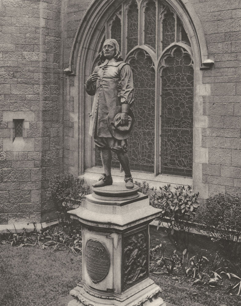 LONDON. Milton's statue, St Giles Cripplegate 1926 old vintage print picture